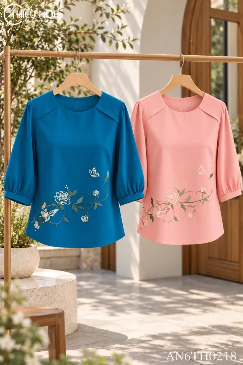 Áo kiểu tơ mịn cổ tròn AN6TH0218 thanh nhã nhẹ nhàng