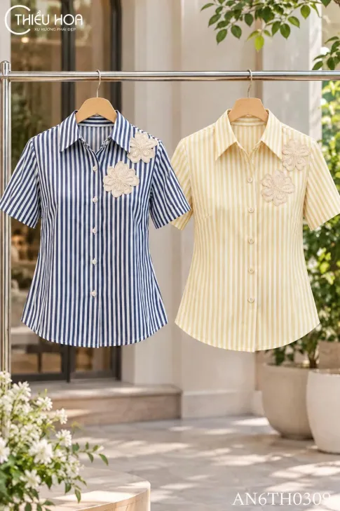 Áo sơ mi trung niên họa tiết sọc AN6TH0309 chính hãng