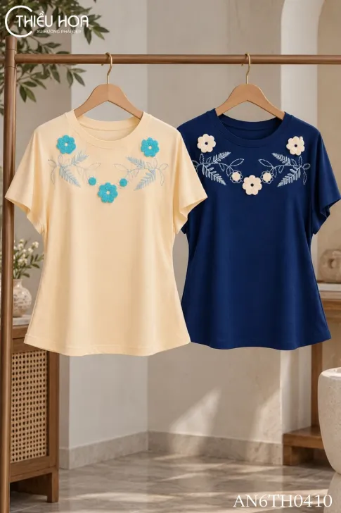 Áo thun cotton cổ tròn AN6TH0410 co giãn mềm nhẹ và mát mẻ
