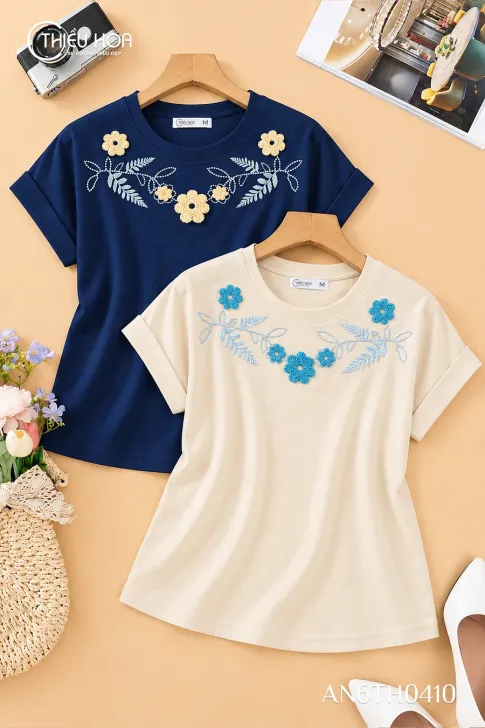 Áo thun cotton cổ tròn AN6TH0410 co giãn mềm nhẹ và mát mẻ