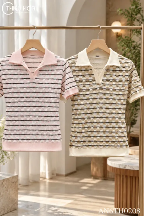 Áo Thun Dệt Hoa Văn Cổ Polo AN6TH0208 Thanh Lịch Hiện Đại
