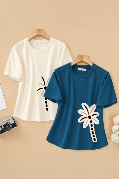 Áo Thun Trung Niên Cotton Thêu Hoa Nữ Tính AN6TH0501 | Thiều Hoa