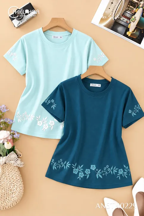 Áo Thun Trung Niên Thêu Hoa Đơn Giản Dễ Phối AN6TH0229 | Thiều Hoa