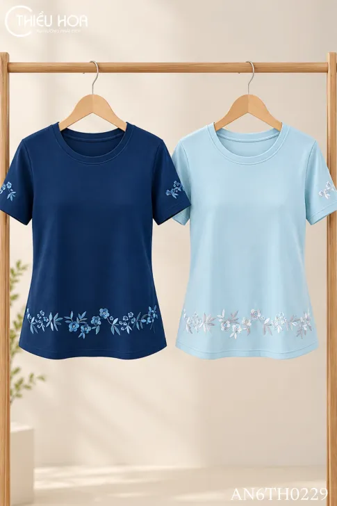 Áo Thun Trung Niên Thêu Hoa Đơn Giản Dễ Phối AN6TH0229 | Thiều Hoa