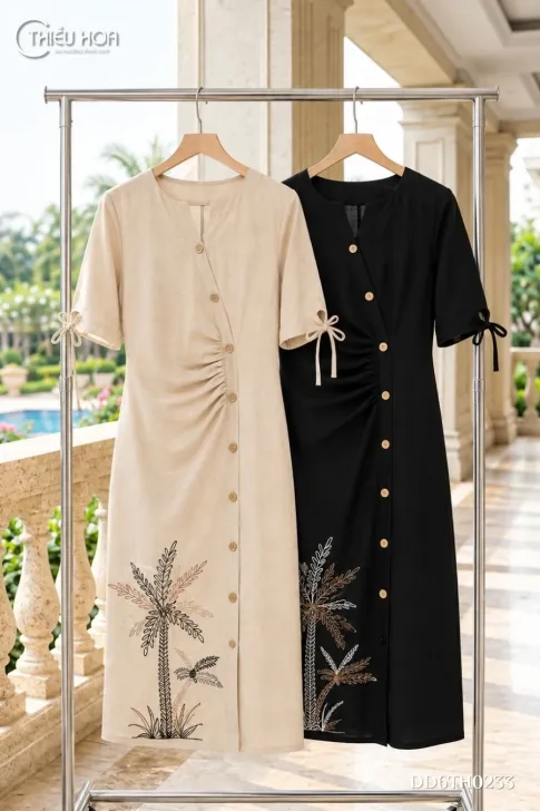 Đầm dạo phố đũi xược dáng chữ A DD6TH0233 trẻ trung thanh lịch