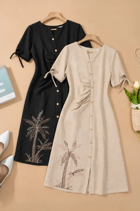 Đầm dạo phố đũi xược dáng chữ A DD6TH0233 trẻ trung thanh lịch