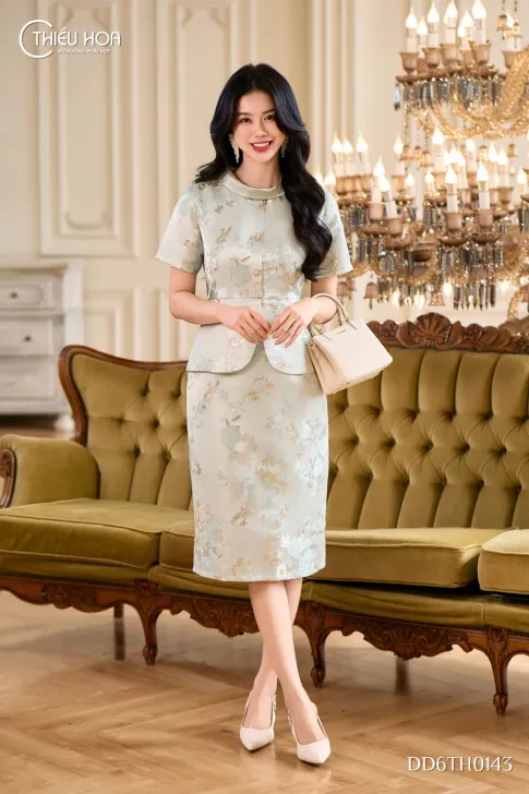 Đầm Dự Tiệc Tafta Gấm Peplum Chiết Eo DD6TH0143 Sang Trọng | Thiều Hoa