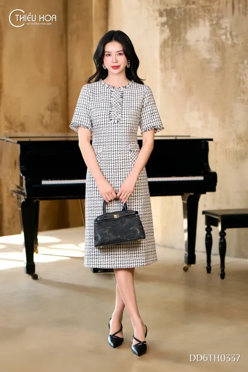 Đầm Trung Niên Dự Tiệc Vải Dệt Texture Dạng Tweed DD6TH0337