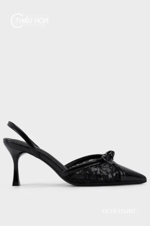 Giày Cao Gót Slingback Da Microfiber Phối Ren GC6LC0401