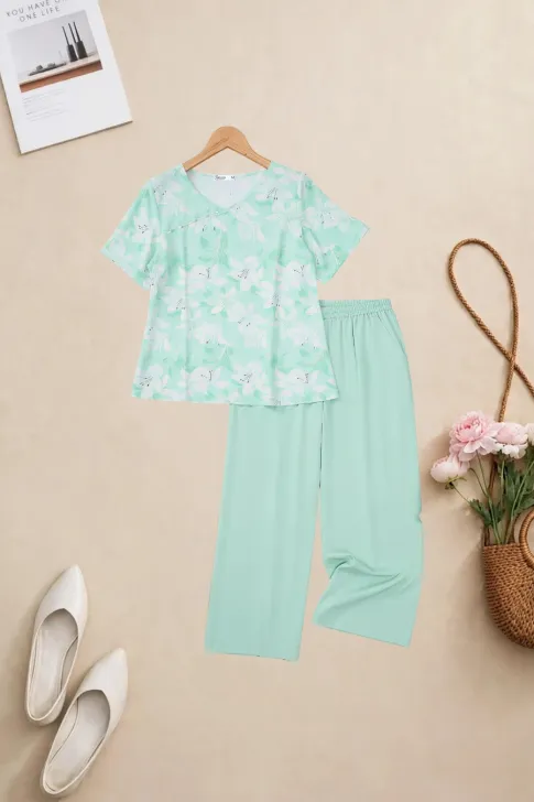 Đồ Bộ Trung Niên Lụa In Hoa DB6TH0220 - Thanh Lịch Và Thư Giãn