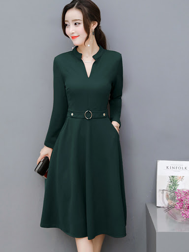 Đầm xòe có tay sang trọng quý phái cho tuổi trung niên