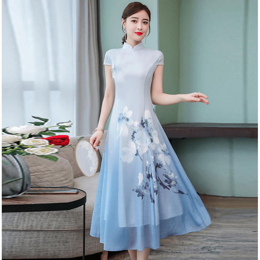 Maxi dáng sườn xám trẻ hóa