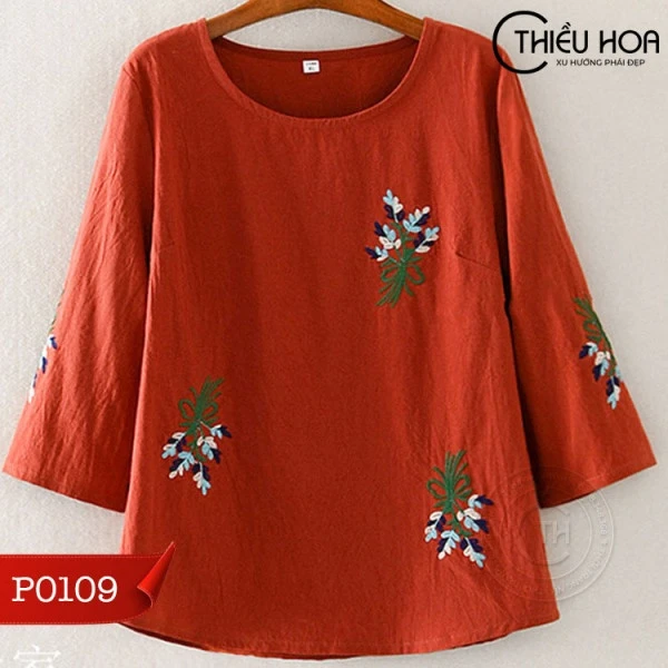 Áo Trung Niên Linen Thêu Hoa AD1P0109