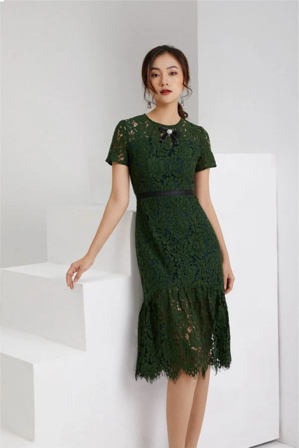 LIBÉ - Chân váy dài form xòe nhiều nút màu xanh rêu - Chân váy |  ThờiTrangNữ.vn