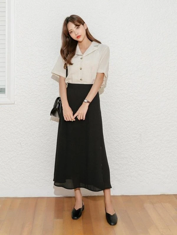 cách phối đồ với chân váy dài