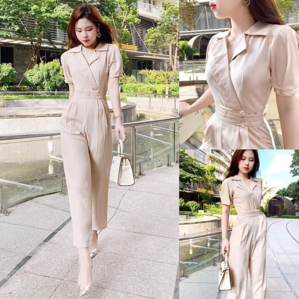 Jumpsuit cổ vuông tay phồng