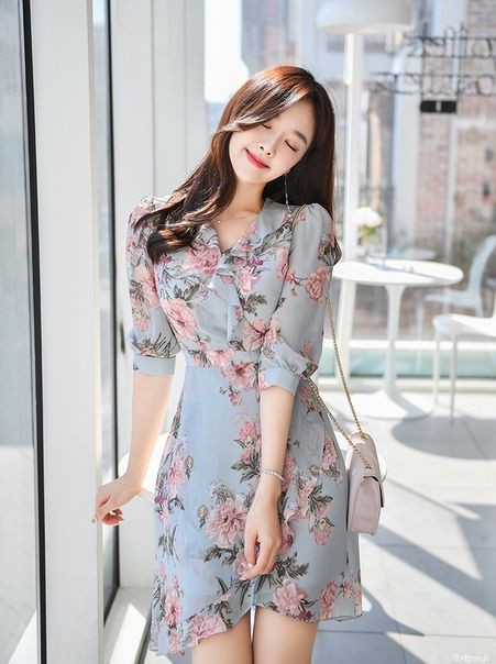 Váy hoa nhí vintage Hàn Quốc cổ V