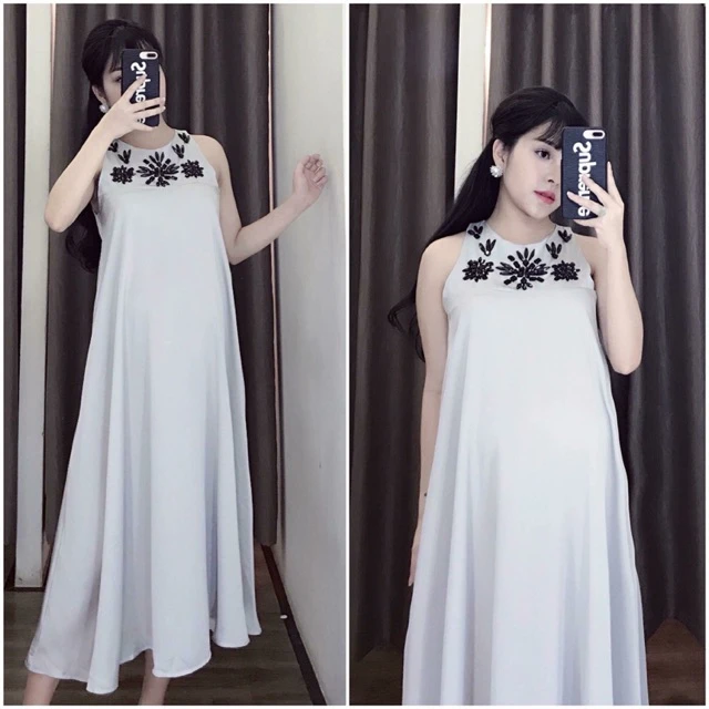 Mẫu váy lụa hoa đẹp đính hạt lấp lánh