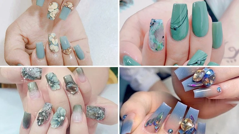 Tổng hợp những mẫu nail màu xanh rêu đẹp ấn tượng HOT