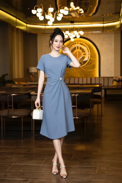 Váy Công Sở Dáng Chữ A Đai Eo Tay Bồng - Đầm Liền Công Sở Đai Eo Tay Bồng -  HGVL04 - Hồng | Shopee Việt Nam