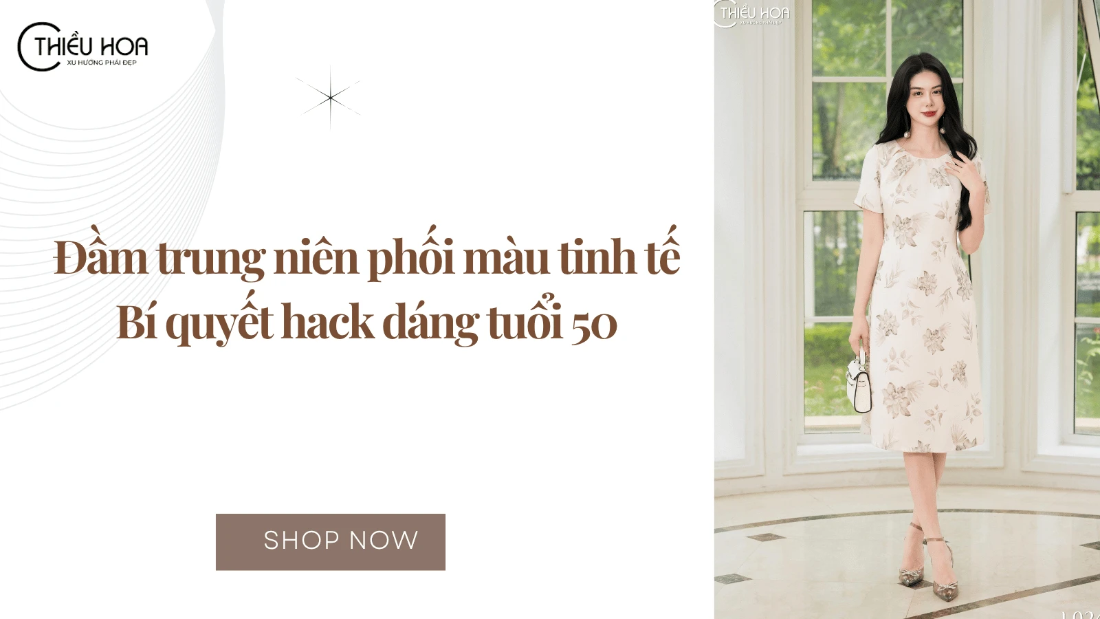 Đầm trung niên phối màu tinh tế - Bí quyết hack dáng tuổi 50