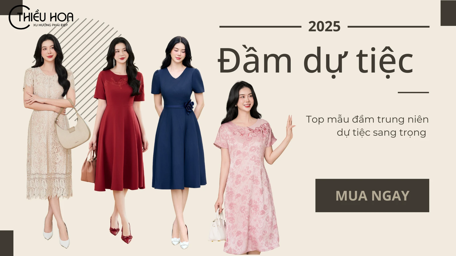 Top 7 mẫu đầm trung niên dự tiệc sang trọng 2025