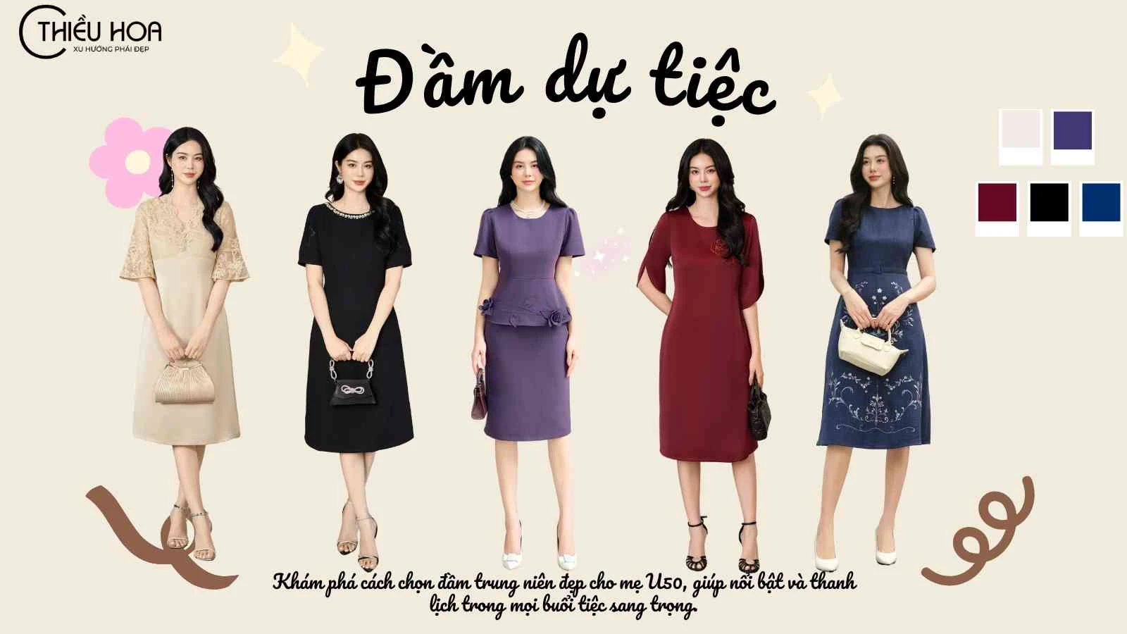 Mẹ U50 nên chọn đầm trung niên màu gì để dự tiệc sang trọng?