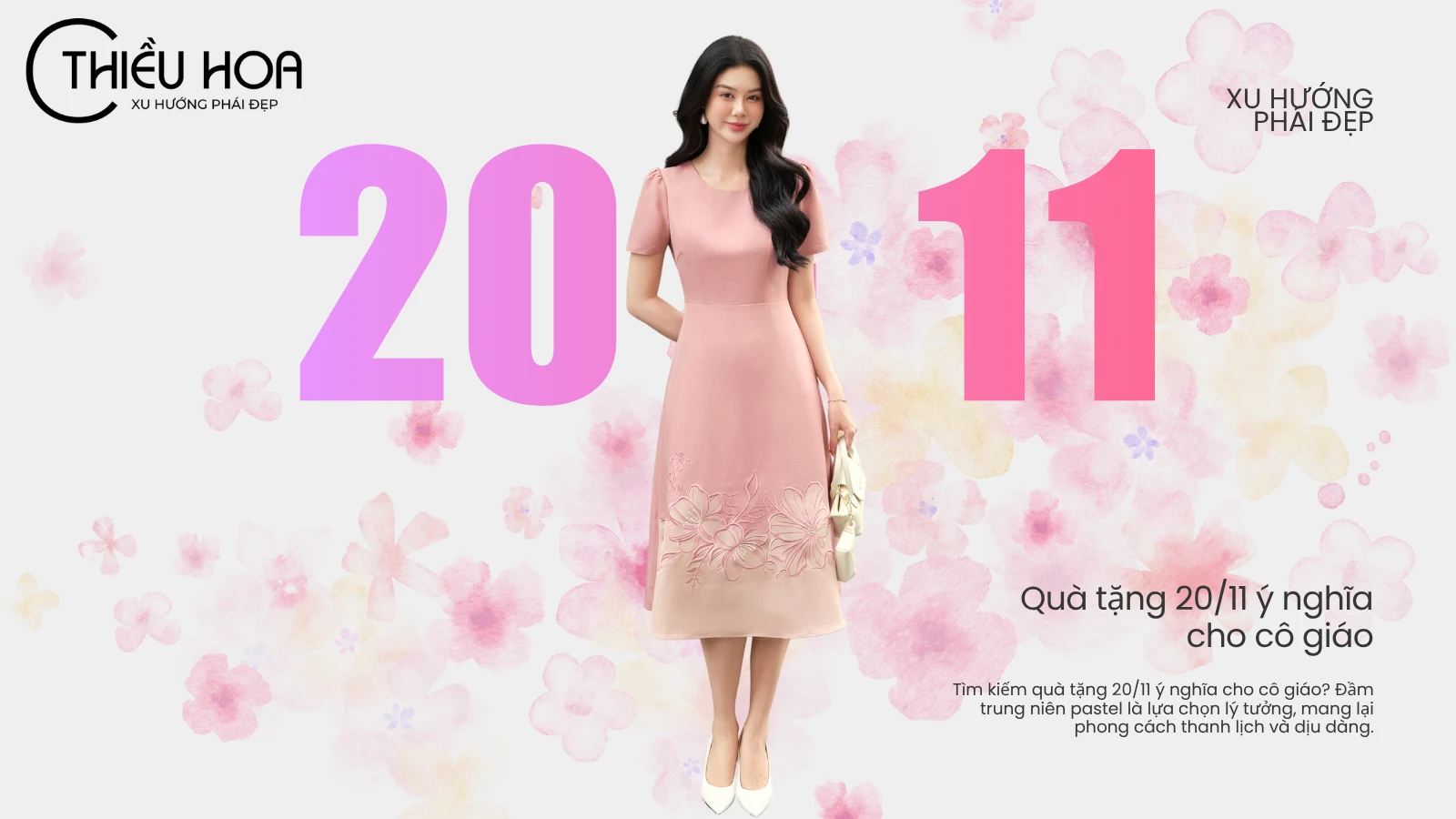 Quà tặng 20/11 ý nghĩa cho cô giáo – Đầm trung niên pastel dịu dàng