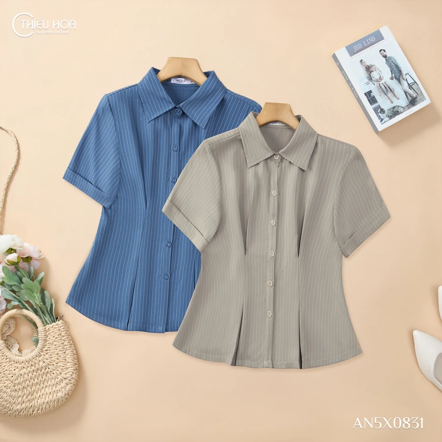 áo sơ mi trung niên cotton sọc AN5X0831