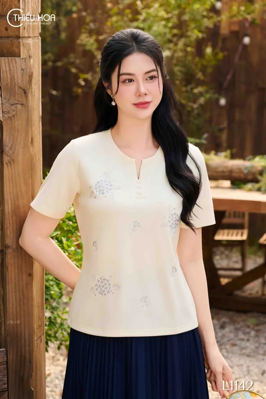 Áo kiểu trung niên thiết kế truyền thống chất liệu Thun Cotton cao cấp thương hiệu Thiều Hoa AN4L1142