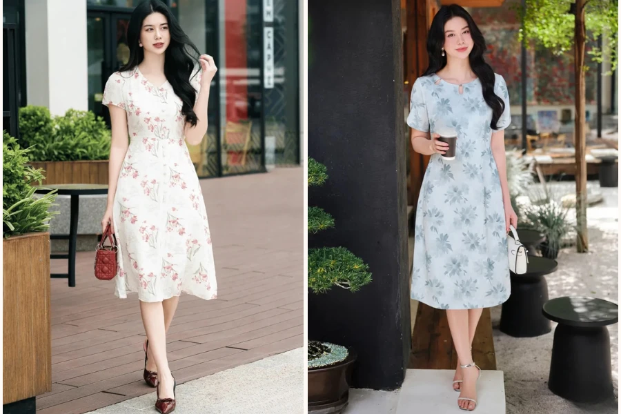 việc lựa chọn họa tiết đầm hoa trung niên lại quyết định khí chất của người mặc