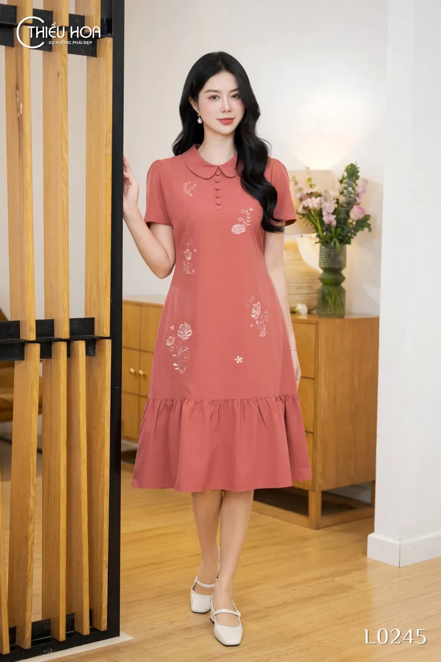 Đầm Linen Gân Hàn Thiết Kế Cao Cấp Thương Hiệu Thiều Hoa DD5L0245