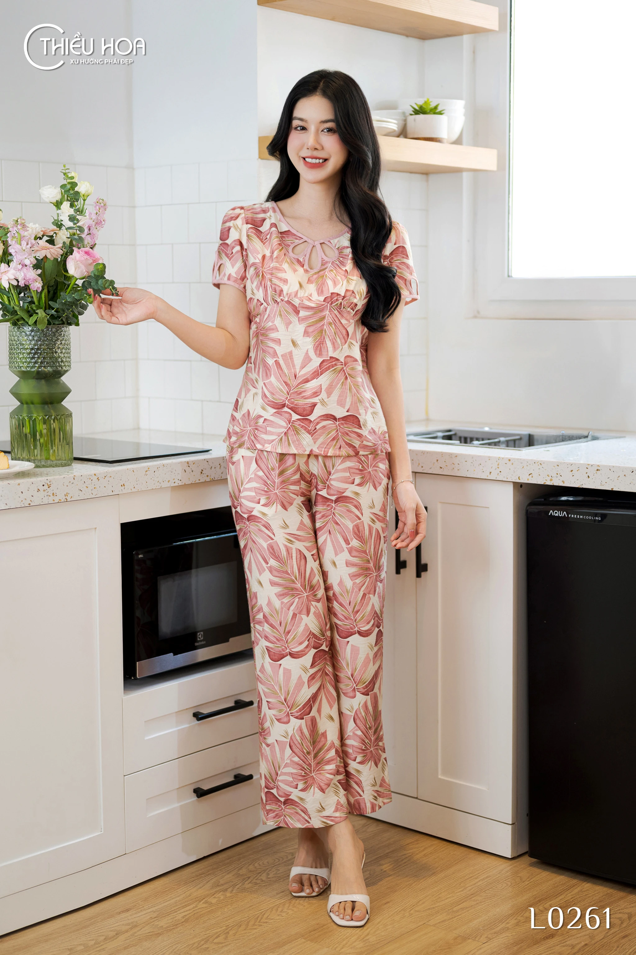 Đồ Bộ Trung Niên Thiết Kế Mềm Mại Chất Liệu Lụa Tô Châu In Hoa Thương Hiệu Thiều Hoa DB5L0152