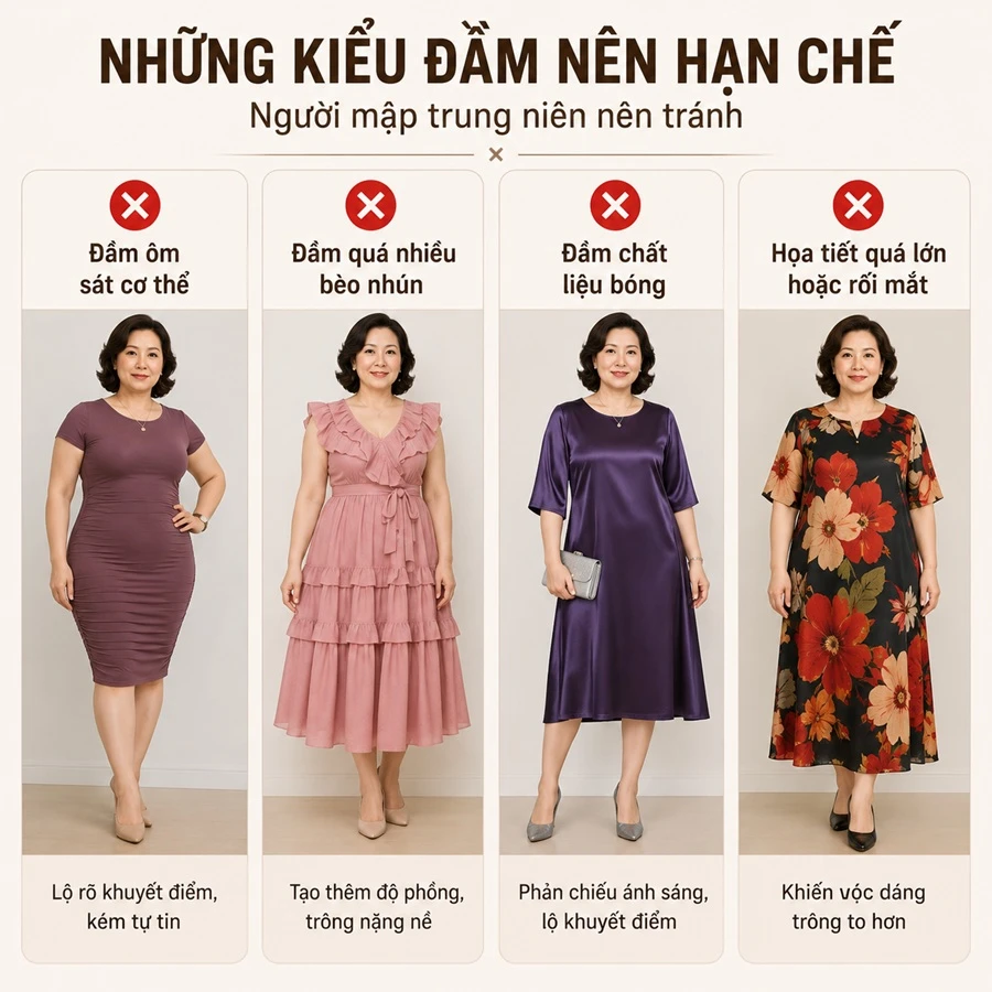Những kiểu đầm người mập trung niên nên hạn chế