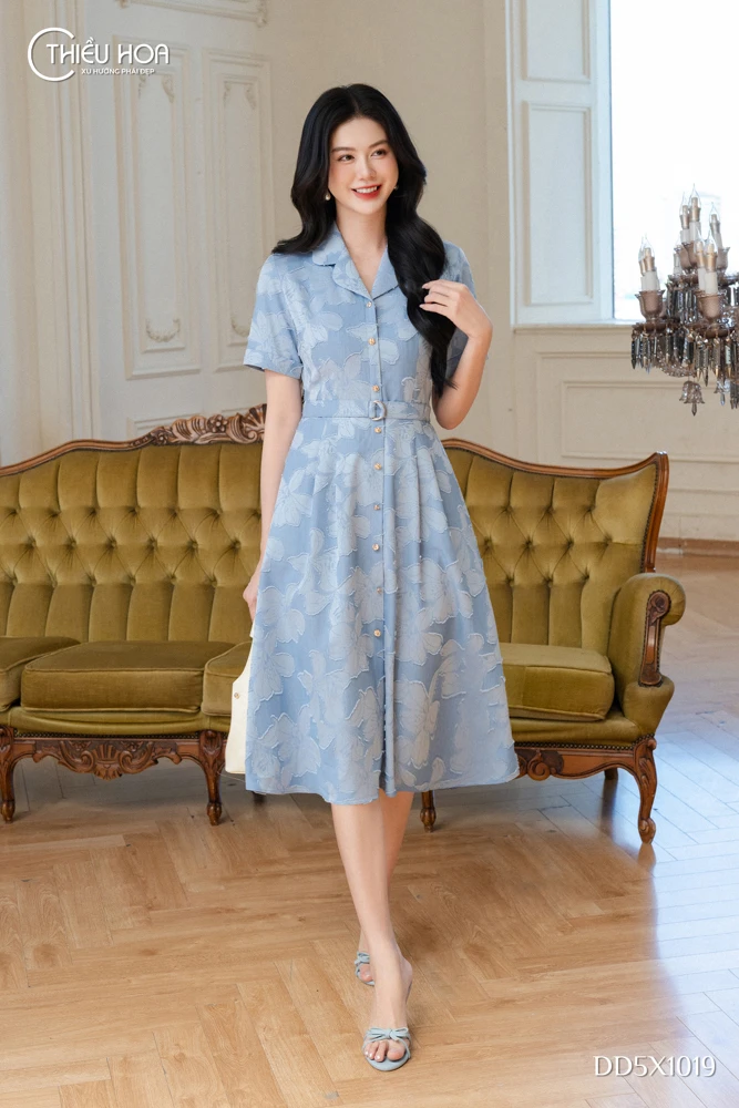 đầm dạo phố linen V&acirc;n Hoa DD5X1019 gi&uacute;p ph&aacute;i đẹp t&ocirc;n l&ecirc;n v&oacute;c d&aacute;ng thon gọn