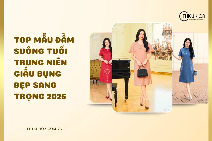 Top Mẫu Đầm Suông Tuổi Trung Niên Giấu Bụng Đẹp Sang Trọng 2026