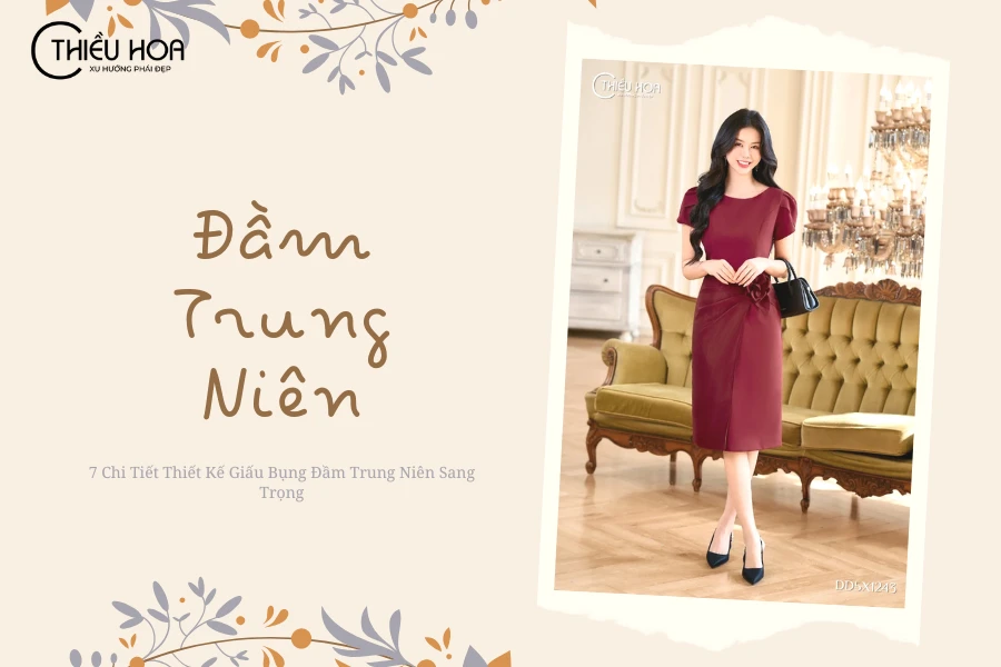 7 Chi Tiết Thiết Kế Giấu Bụng Đầm Trung Niên Sang Trọng