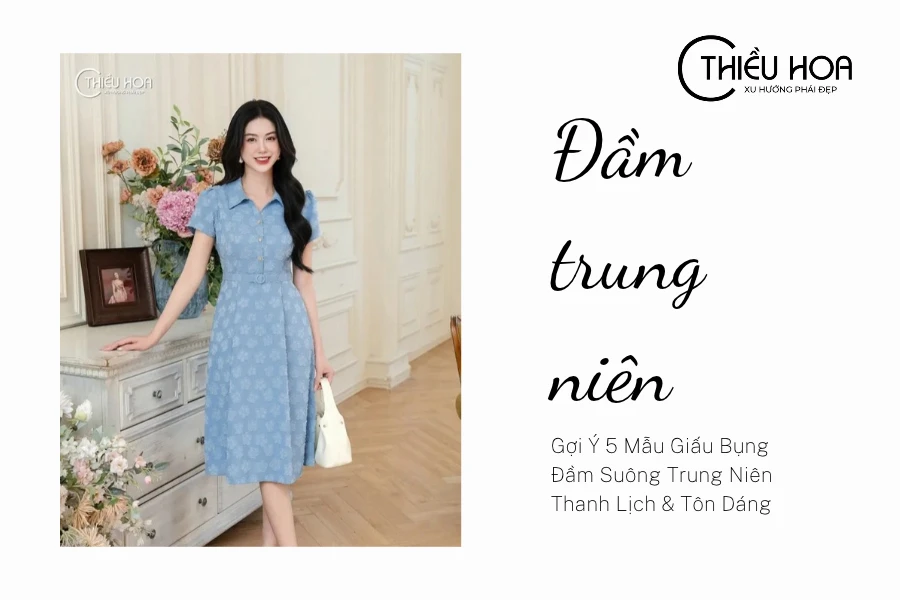 Gợi Ý 5 Mẫu Giấu Bụng Đầm Suông Trung Niên Thanh Lịch & Tôn Dáng