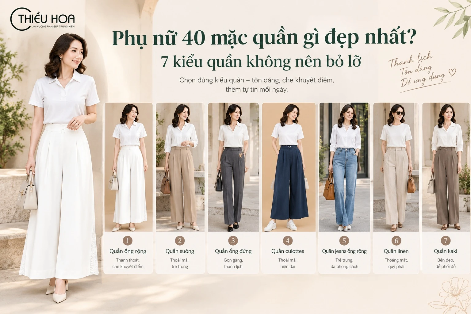 Phụ nữ 40 mặc quần gì đẹp nhất? 7 kiểu quần không nên bỏ lỡ